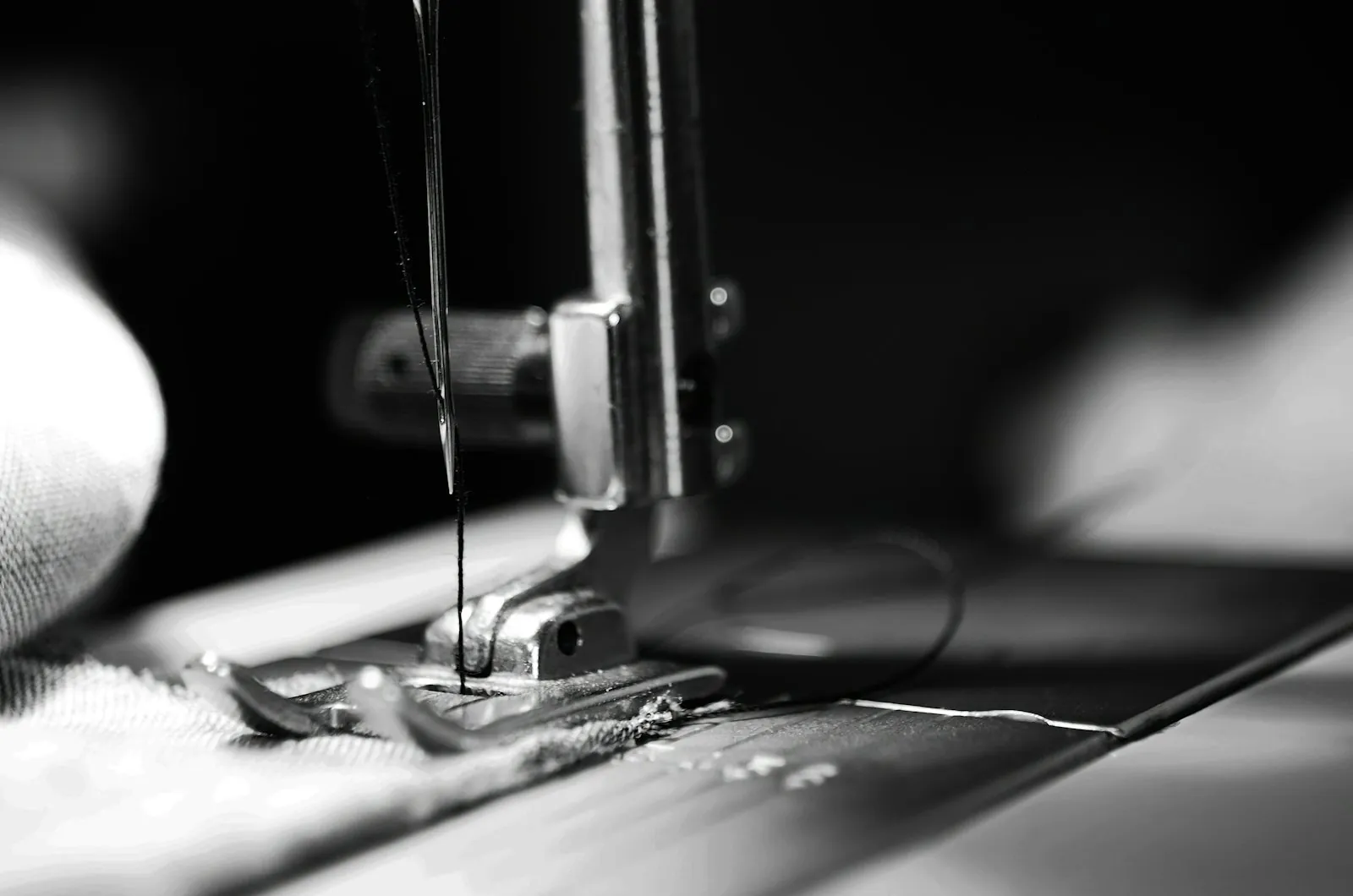 Close-up of a sewing machine stitching fabric